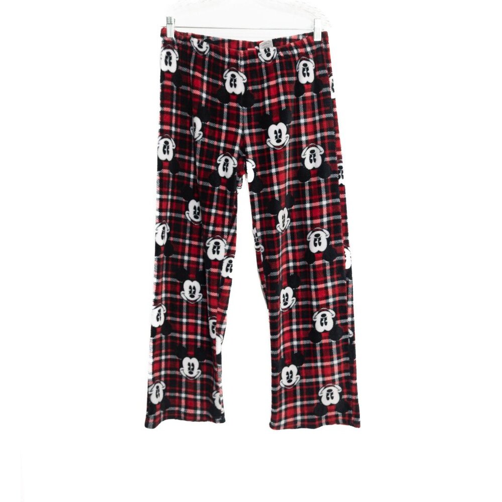 Disney Size M(8-10) Mickey Mouse Red Plaid Lounge Pajama Pants Soft Comfortable
